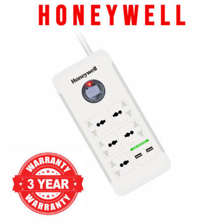 HONEYWELL 5 Way International Socket with Surge Protector and Master Switch + 2 USB