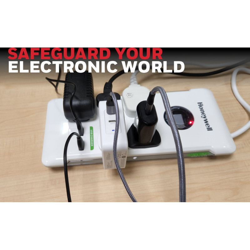 HONEYWELL 5 Way International Socket with Surge Protector and Master Switch + 2 USB