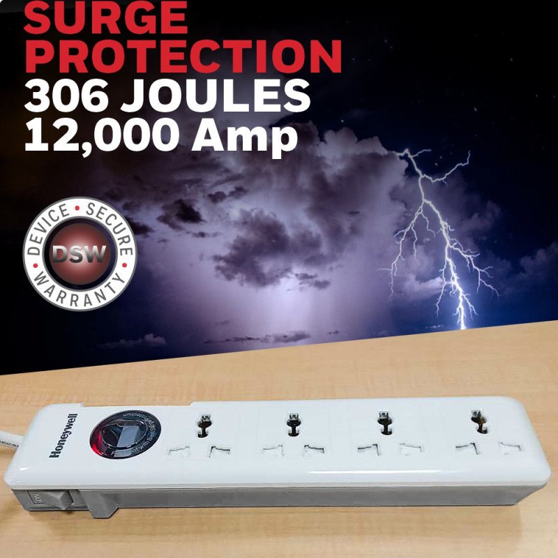 HONEYWELL 4 Way International Socket with Surge Protector and Master Switch