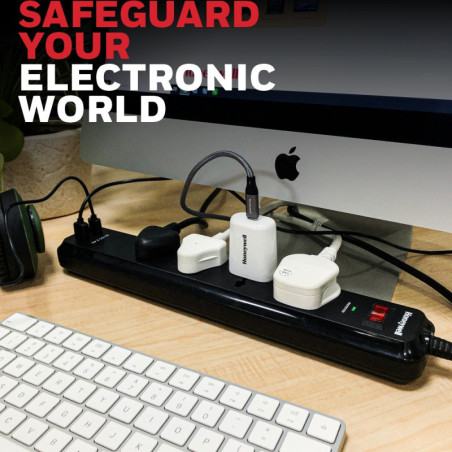 HONEYWELL 4 Way International Socket with Surge Protector and Master Switch + 2 USB