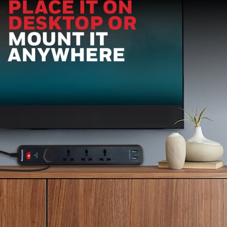 HONEYWELL 4 Way International Socket with Surge Protector and Master Switch + 2 USB