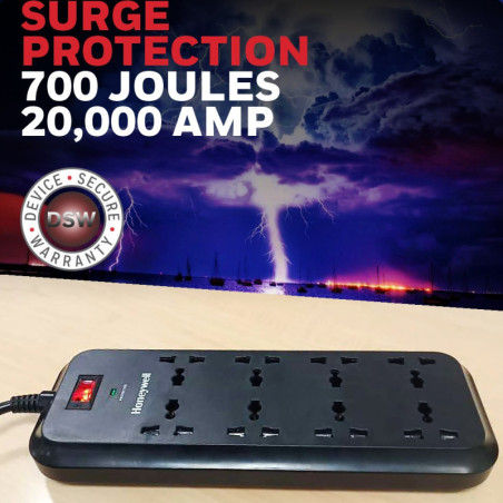 HONEYWELL 8 Way International Socket with Surge Protector and Master Switch